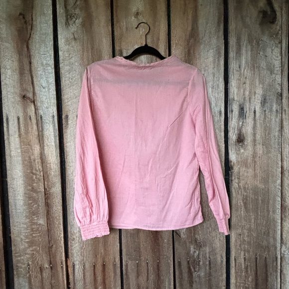 Vintage Inspired Pink Ruffled Collar Smocked Sleeve Victorian Pin tucked Top SzL - Picture 7 of 7